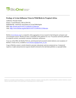 Ecology of Avian Influenza Virus in Wild Birds in Tropical Africa Author(S): Nicolas Gaidet Source: Avian Diseases, 60(1S):296-301