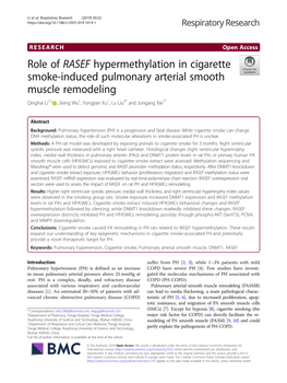 Role of RASEF Hypermethylation in Cigarette Smoke-Induced Pulmonary