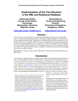 Implementation of the Tree Structure in the XML and Relational Database