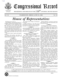 Congressional Record United States Th of America PROCEEDINGS and DEBATES of the 110 CONGRESS, SECOND SESSION