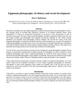 Lippmann Photography: Its History and Recent Development