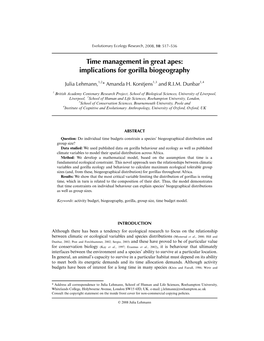 Time Management in Great Apes: Implications for Gorilla Biogeography