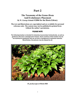 The Taxonomy of the Genus Hosta and Evolutionary Placement by W