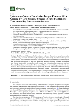 Sydowia Polyspora Dominates Fungal Communities Carried by Two Tomicus Species in Pine Plantations Threatened by Fusarium Circinatum