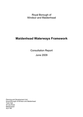 Maidenhead Waterways Framework Consultation Report