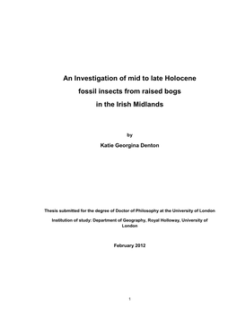 An Investigation of Mid to Late Holocene Fossil Insects from Raised Bogs in the Irish Midlands