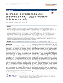 Connecting the Dots—Electric Rickshaw in India As a Case Study Nisha Chandran1 and Samir Kumar Brahmachari1,2*