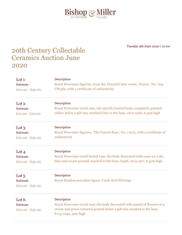 20Th Century Collectable Ceramics Auction June 2020