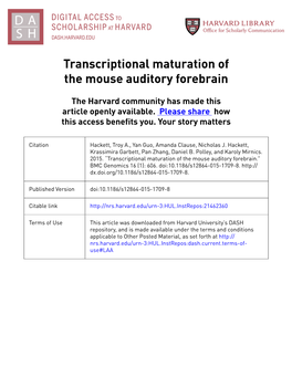 Transcriptional Maturation of the Mouse Auditory Forebrain