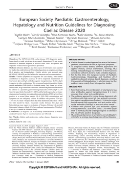 European Society Paediatric Gastroenterology, Hepatology and Nutrition Criteria for the Diagnosis of Coeliac Disease