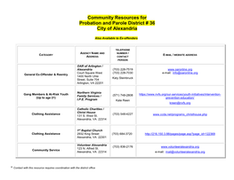 Community Resources for Probation and Parole District # 36 City of Alexandria