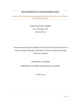 Settlements in Transformation: Impacts of the Emerging Housing Typologies