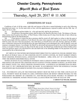 Sheriff Sale of Real Estate Thursday, April 20, 2017 @ 11 AM