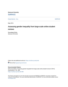 Assessing Gender Inequality from Large Scale Online Student Reviews