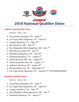 2018 National Qualifier Dates