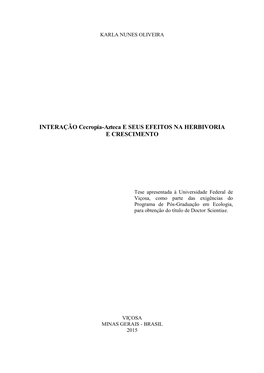 INTERAÇÃO Cecropia-Azteca E SEUS EFEITOS NA HERBIVORIA E CRESCIMENTO