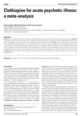 Clothiapine for Acute Psychotic Illness: a Meta-Analysis