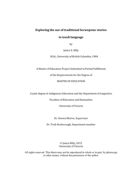 Exploring the Use of Traditional Secwepemc Stories to Teach Language
