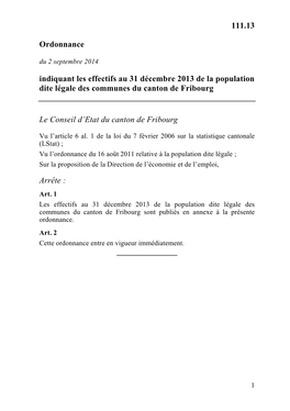 111.13 Ordonnance Indiquant Les Effectifs Au 31 Décembre 2013 De La