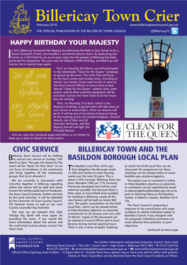 Billericay Town Crier February 2016 the OFFICIAL PUBLICATION of the BILLERICAY TOWN COUNCIL @Billericaytc