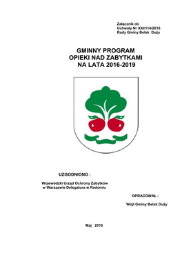 Gminny Program Opieki Nad Zabytkami Na Lata 2016-2019