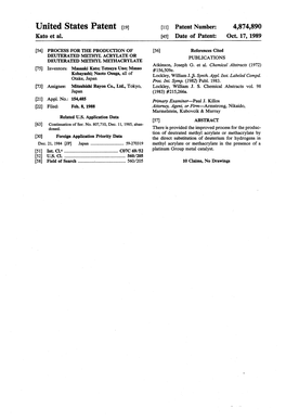 United States Patent (19) 11 Patent Number: 4,874,890 Kato Et Al