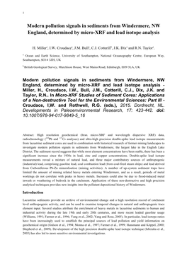 Modern Pollution Signals in Sediments from Windermere, NW England, Determined by Micro-XRF and Lead Isotope Analysis