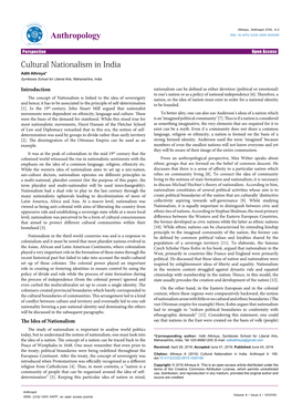 Cultural Nationalism in India Aditi Athreya* Symbiosis School for Liberal Arts, Maharashtra, India