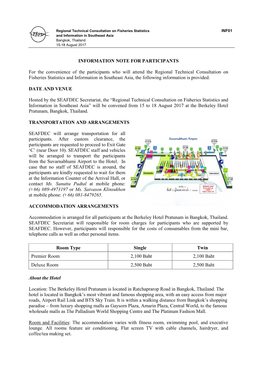 INF01 and Information in Southeast Asia Bangkok, Thailand 15-18 August 2017