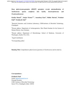 DEEPT Genomics) Reveals Misclassification of Xanthomonas Species Complexes Into Xylella, Stenotrophomonas and Pseudoxanthomonas