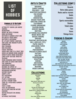 List of Hobbies