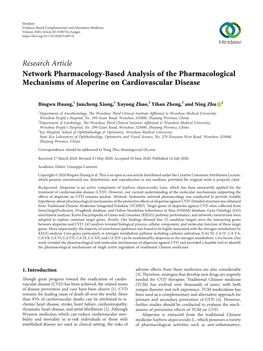 Network Pharmacology-Based Analysis of the Pharmacological Mechanisms of Aloperine on Cardiovascular Disease