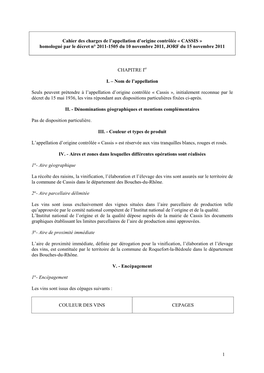 Cahier Des Charges De L'appellation D'origine Contrôlée « CASSIS