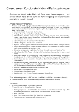 Closed Areas: Kosciuszko National Park- Part Closure