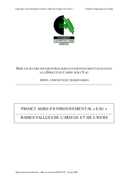 Projet Agro-Environnemental « Basses Vallées De L’Ariège Et De L’Hers » Chambre D’Agriculture De L’Ariège