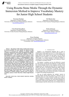 Using Rosetta Stone Media Through the Dynamic Immersion Method to Improve Vocabulary Mastery for Junior High School Students