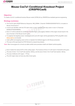 Mouse Cox7a1 Conditional Knockout Project (CRISPR/Cas9)