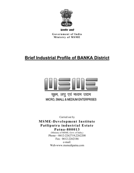 Brief Industrial Profile of BANKA District