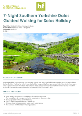 7-Night Southern Yorkshire Dales Guided Walking for Solos Holiday