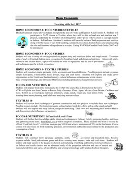 Food Studies/Textiles Home Economics 9