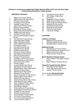 IPS) in 2012 from the Third Intake of IPS Listed As Individual Or Cluster Schools