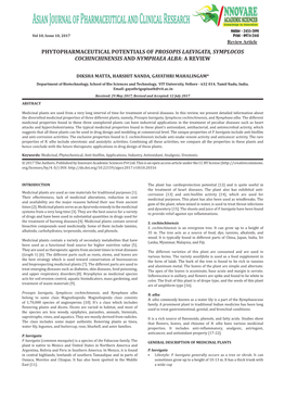 Phytopharmaceutical Potentials of Prosopis Laevigata, Symplocos Cochinchinensis and Nymphaea Alba: a Review