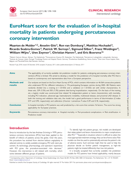 Euroheart Score for the Evaluation of In-Hospital Mortality in Patients Undergoing Percutaneous Coronary Intervention