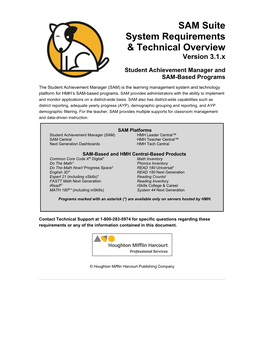 SAM Suite System Requirements & Technical Overview Version 3.1.X Student Achievement Manager and SAM-Based Programs