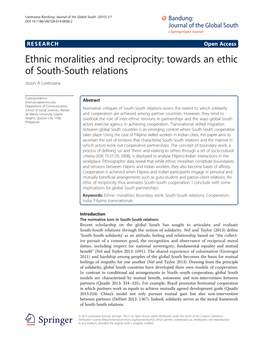 Ethnic Moralities and Reciprocity: Towards an Ethic of South-South Relations Jozon a Lorenzana