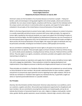 American Airlines Group Inc. Human Rights Statement Adopted by the Board of Directors on July 22, 2020