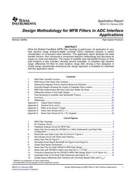 Design Methodology for MFB Filters in ADC Interface Applications Michael Steffes