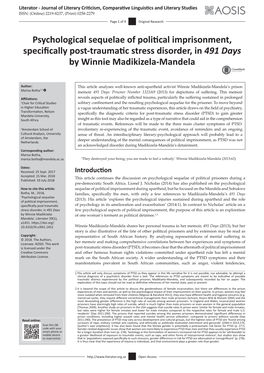 Psychological Sequelae of Political Imprisonment, Specifically Post-Traumatic Stress Disorder, in 491 Days by Winnie Madikizela-Mandela