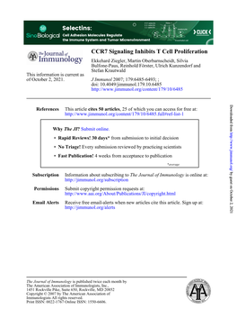 CCR7 Signaling Inhibits T Cell Proliferation