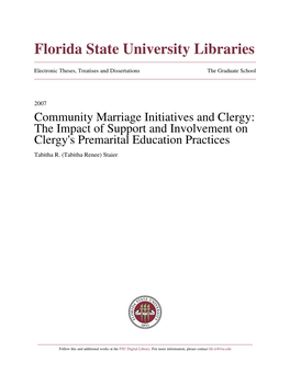 Community Marriage Initiatives and Clergy: the Impact of Support and Involvement on Clergy's Premarital Education Practices Tabitha R